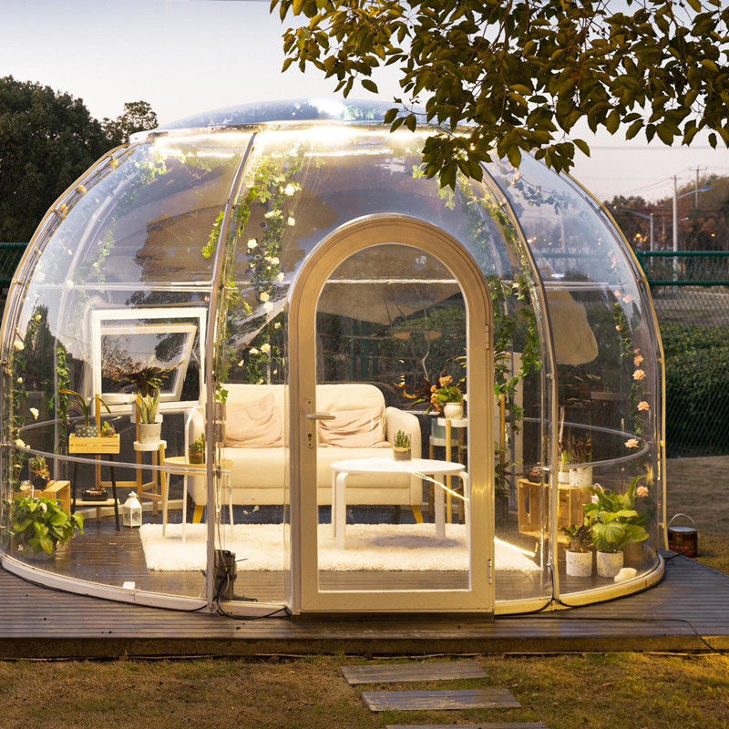 PC Casa a cupola chiara Tende a bolla all'aperto con finestra in alluminio e luce a LED